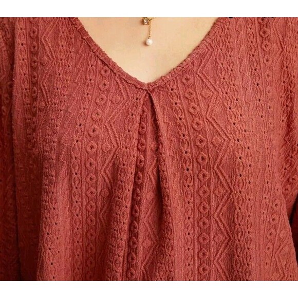 Woman's Blouse 14/16 Lantern Sleeves Rust Fall Flowy Plus Size - Picture 9 of 10